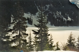 View of the snow covered North Side of Deeks Lake, 1999-05.